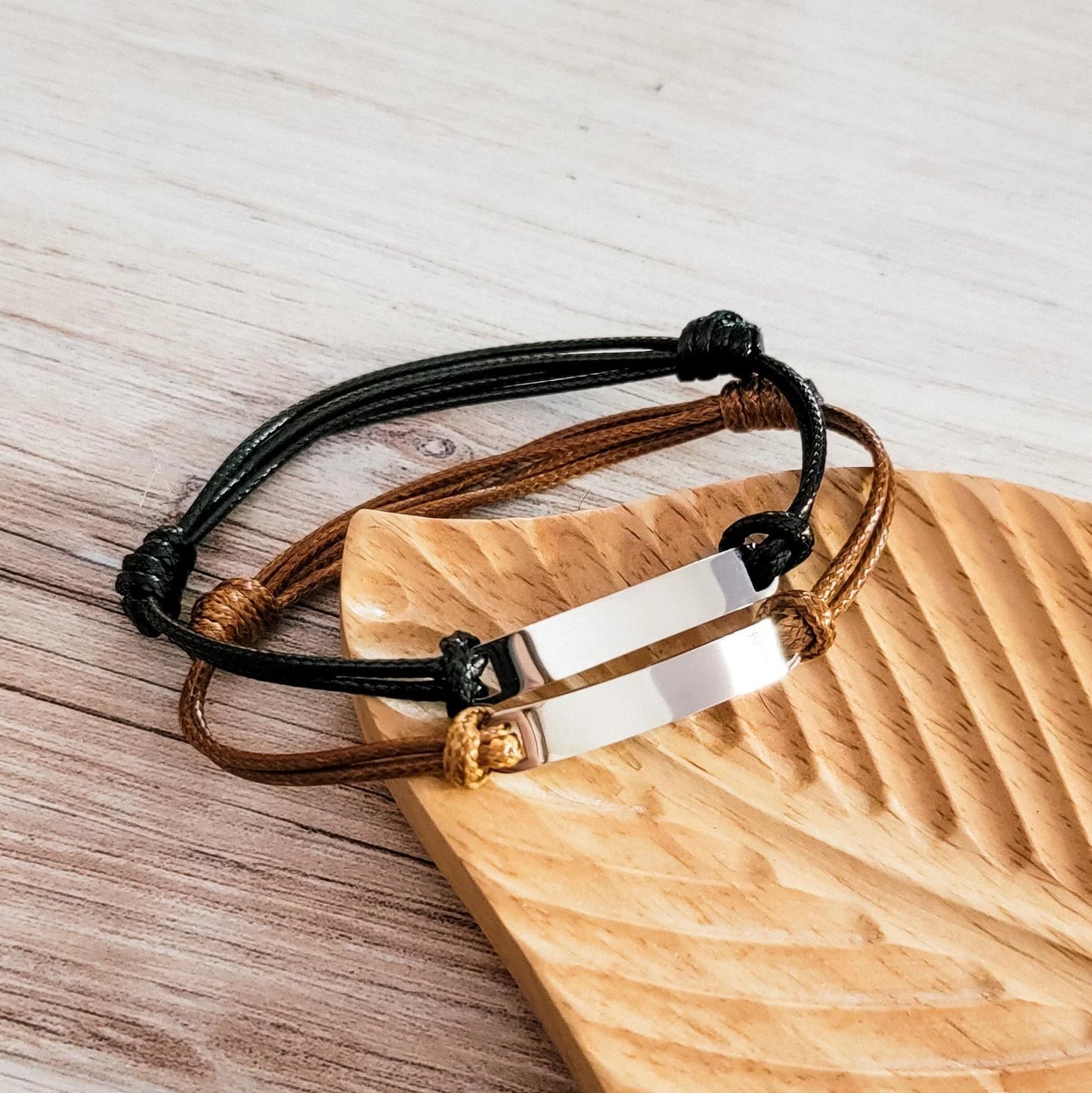 Woven Cord Bar Bracelet (Brown or Black)
